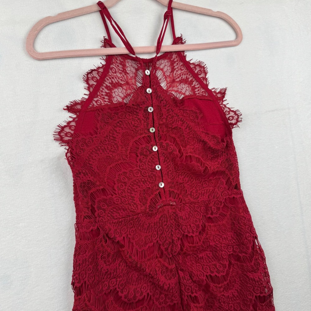 Free People Intimately Red Lace Halter Romper Medium Sleeveless Party‎ Elegant - Picture 9 of 11
